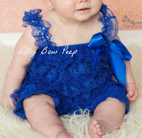 Royal Blue Lace Petti Romper Outfit-Baby Girl by LillyBowPeep