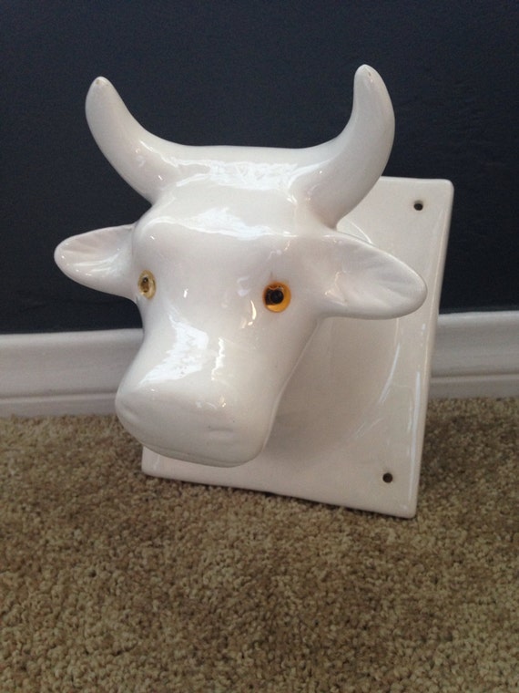 White Ceramic Farm Animal Cow Head Wall Hanging