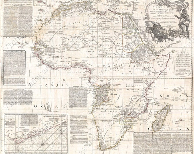 Map of Africa 1794 Africa Gold Coast African Antique Giant Wall Map Restoration Hardware Style Vintage Africa map Fine Art Print