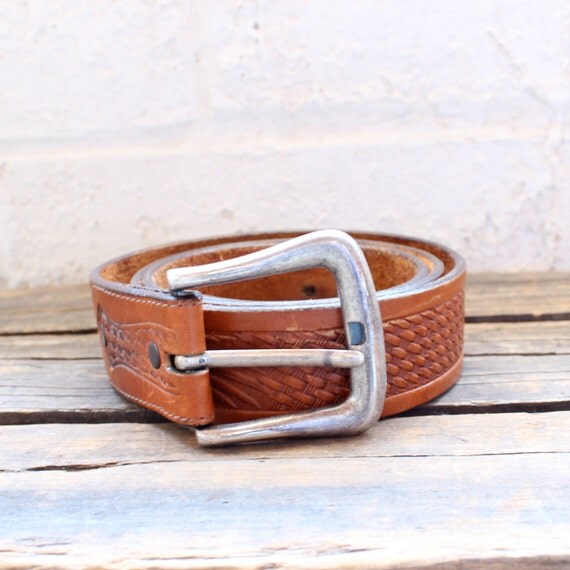 1980s Vintage Leather Belt/ 80s Leather Belt/ Vintage Justin