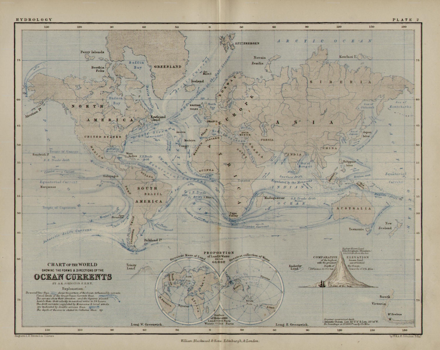 world ocean currents world map print