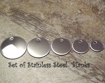 25 Metal Stamping Blanks Stainless Steel Blank Mirror Finish 20 Gauge. Set of five assorted sizes.