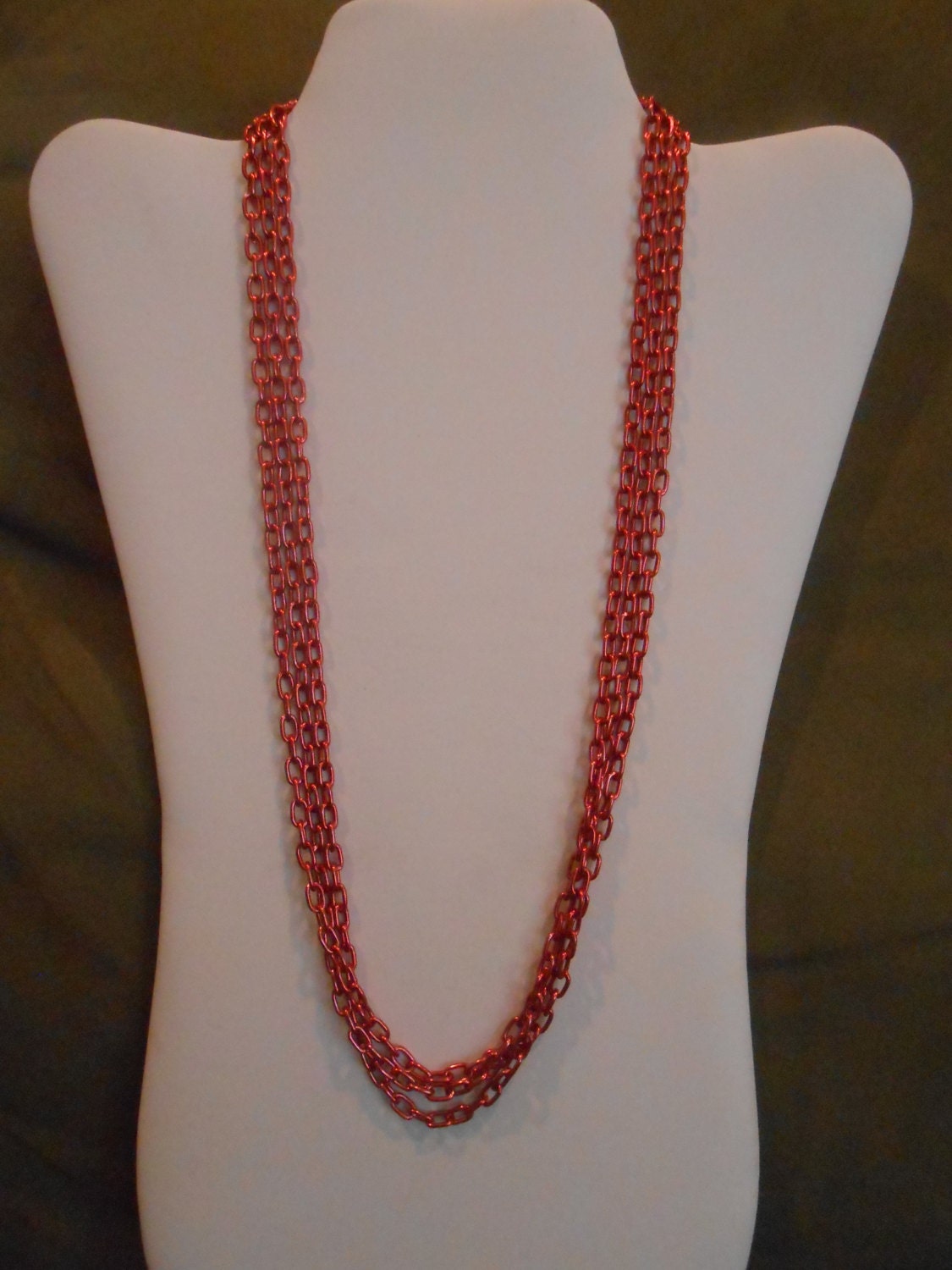 24 inch long Red Triple Chain Necklace N1169 by IsabellaWesley