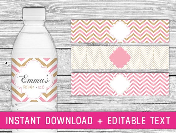 Printable Water Bottle Labels Pink & Gold pink by PurdyPrintsNYC