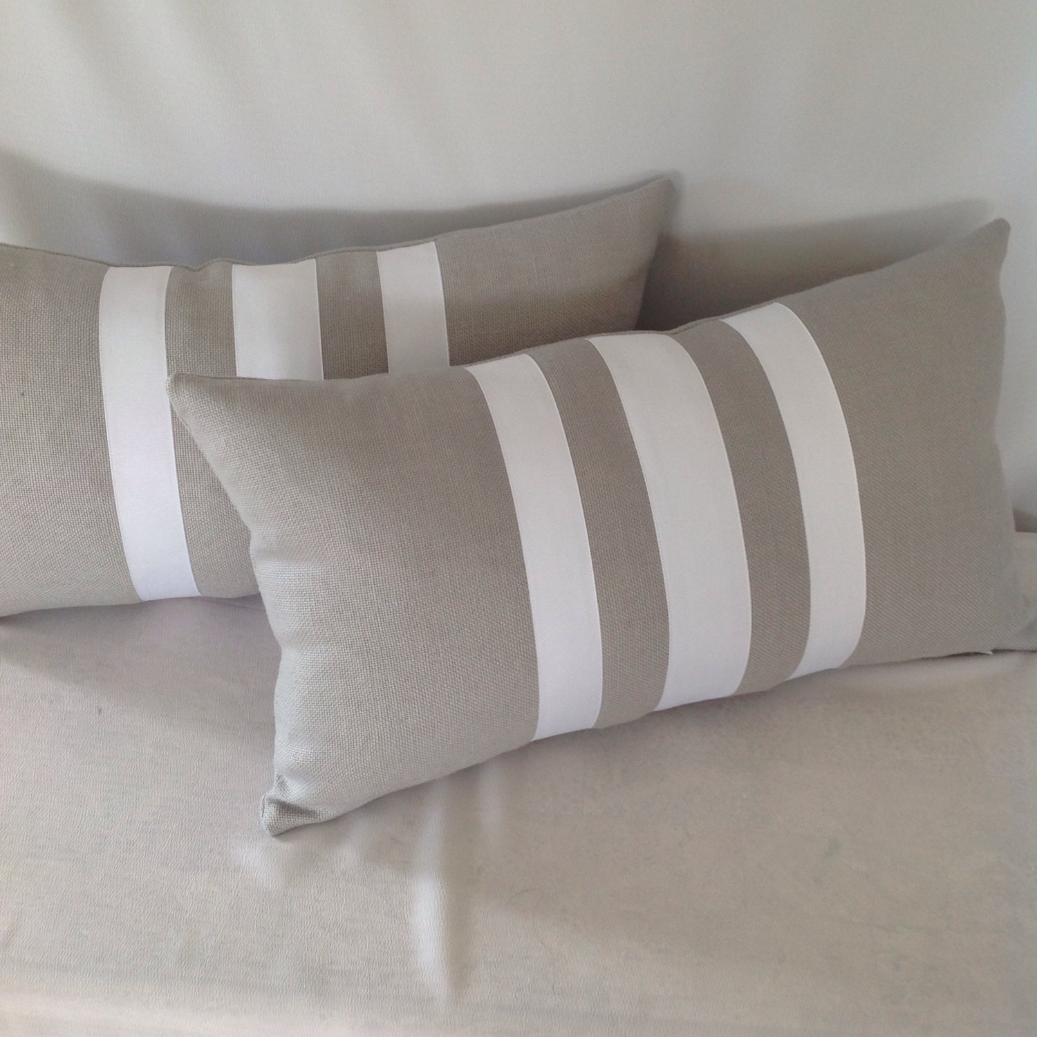 Set of Two: 12 x 20 Grey Linen Lumbar Pillow Cover