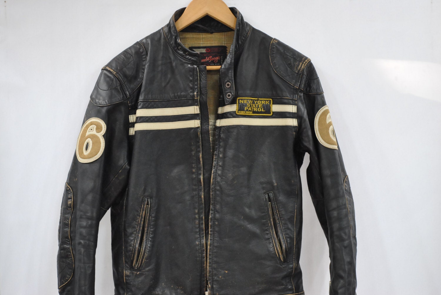 Vintage BOMB BOOGIE mens leather jacket biker by TheArtofReUSE