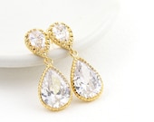 Crystal Drop Earrings, Bridal Earrings, Gold Plated Crystal Earrings, LAST PAIR