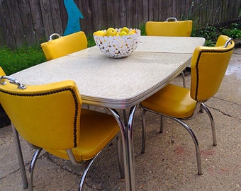 1950's Grey Mother of Pearl Formica Dining Table with Leaf