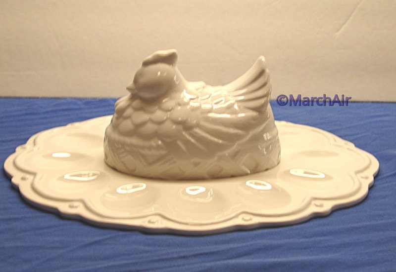 Chicken Covered White Ceramic Egg Plate by Garden Ridge Haute Juice