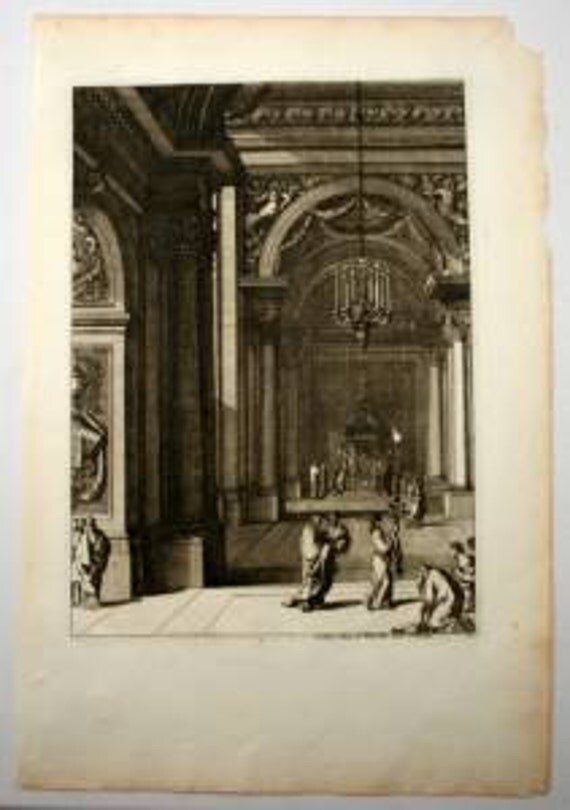 Rare Antique French Engraving Print "Landscape Portrait Panel" Le Pautre 1752 #3