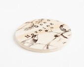 Wooden gift coaster with printed typewriter style text 'Good Morning'  - 1 pcs, gift ideas, handmade