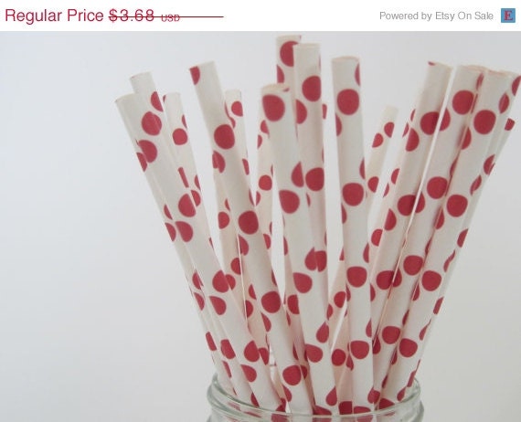 15% off - 25 RED Polka Dot Paper Straws - ships less than 24 hours Il_570xn