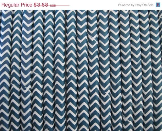 15% off - 25 Navy Blue and White CHEVRON Paper Straw - ships less than 24 hours Il_570xn