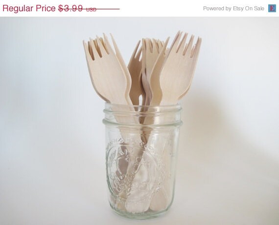 15% off - Set of 25 Disposable Wooden Forks Il_570xn
