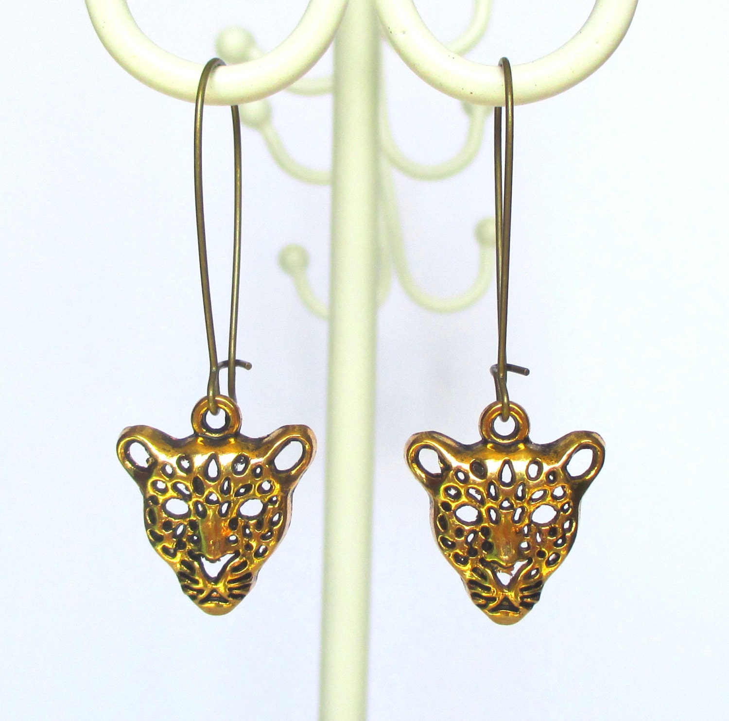 Leopard Head Earrings Cheetah Earrings Gold Leopard Head 