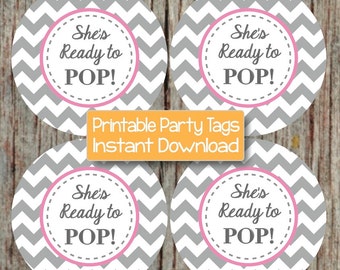 Printable She's Ready to Pop Gum Pink Grey Chevron Girl Baby Shower ...