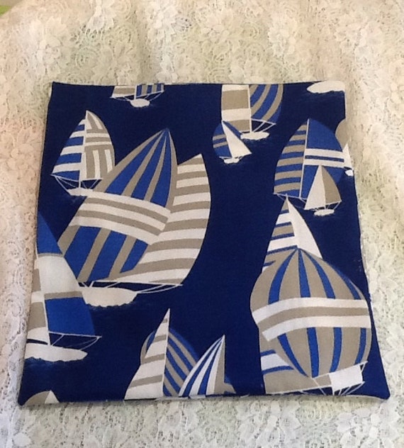 Nautical Sailboat Fabric Pillow Covers in Tan Blue by Acorntiques