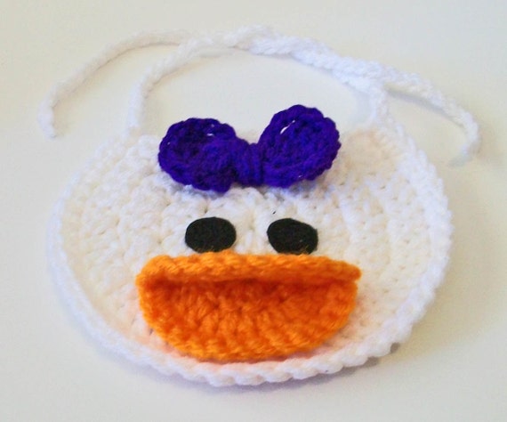 Items similar to So Cute White Duck with Purple Bow Hand Crocheted Baby ...