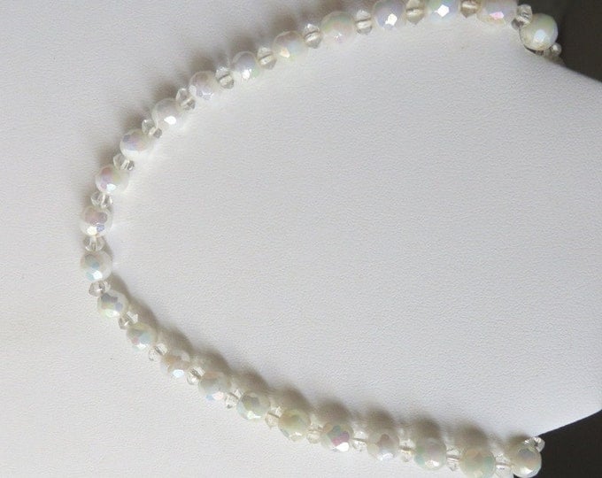 Vintage West Germany Crystal Bead Necklace, White Bead Choker, Christmas Gift