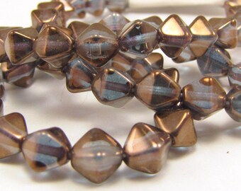 Gold Lustered Lt Sapphire 6mm Bicone Czech Glass Beads 50pc #1584