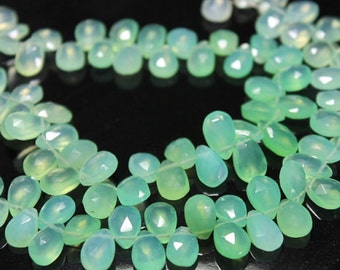 Light Green Shaded Chalcedony Faceted Pear Briolettes, 11 - 12 mm, 6 beads GM0713FP/11/2#142