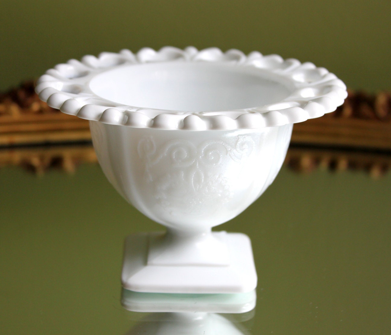 Milk Glass Footed Compote. Dessert Bowl. Set by AnythingDiscovered