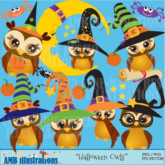 Halloween Witch Owls clipart, owls clipart, commercial use, vector graphics, digital download, AMB-300 Il_570xn
