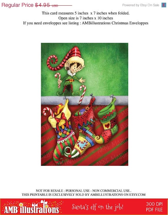 80% OFF Printable Christmas cards DIY instant download - Christmas Elf at work AMB-630 Il_570xn
