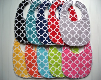 Quatrefoil Baby Bib - Baby Toddler Bib - Triple Layer Chenille Bib, Adjustable Size from Infant to Toddler