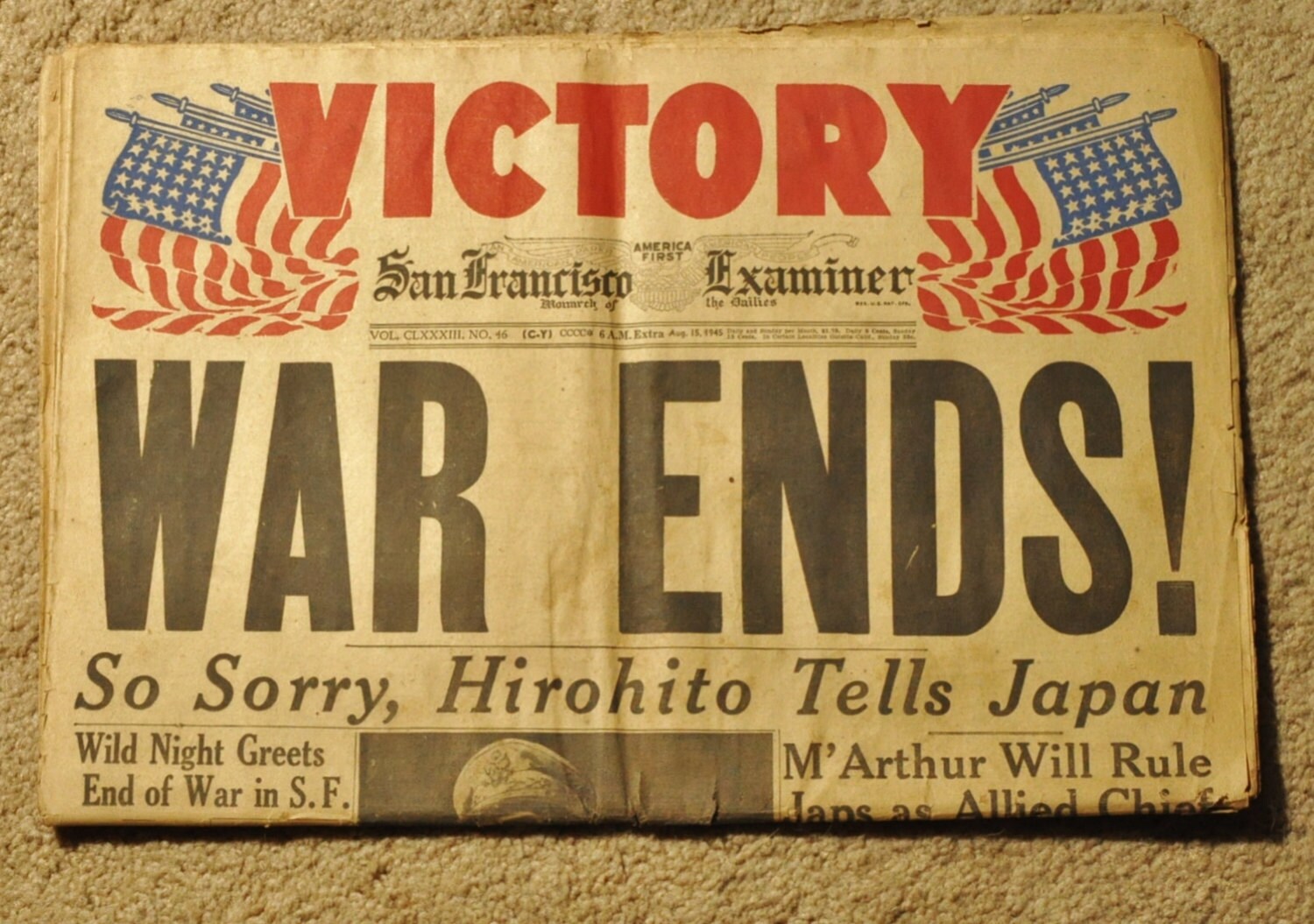 Vintage San Francisco Examiner August 15 1945 Original