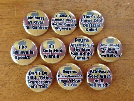 Wizard of Oz Buttons Pinback Buttons Set of 10 Wizard of Oz