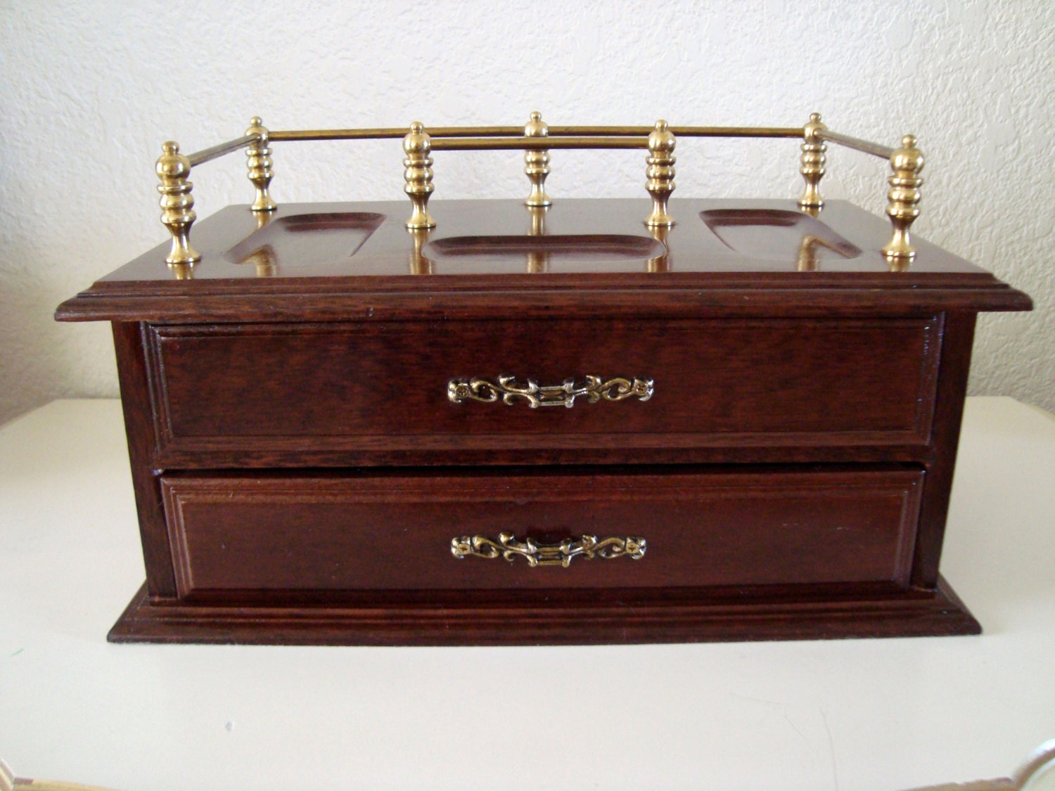 Vintage Mens Dresser Valet Mens Wooden Jewelry Box with Two