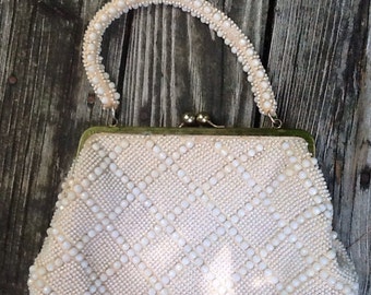White Beaded Evening Formal Purse
