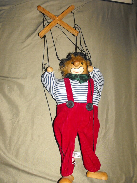 Vintage 1980 #39 s String Wooden Puppet Clown by DeeSweetNostalgia