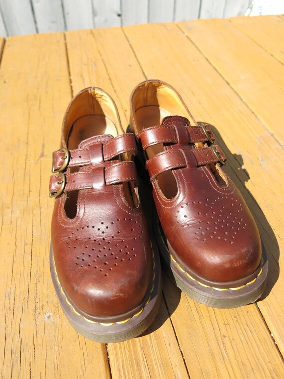 Vintage Dr Marten Mary Jane Shoes Size 8 Red/Brown 90s