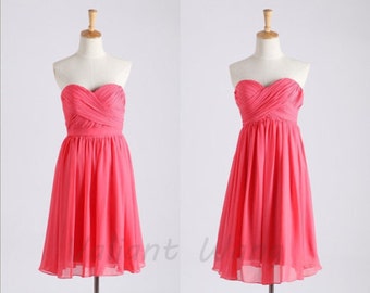 Coral Chiffon Bridesmaid Dress Knee Length Short Prom Dress