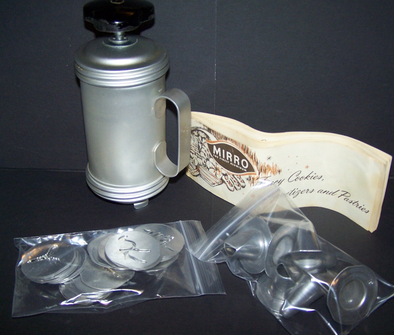 Vintage Aluminum MIRRO Cookie Press with 24 Discs and 6