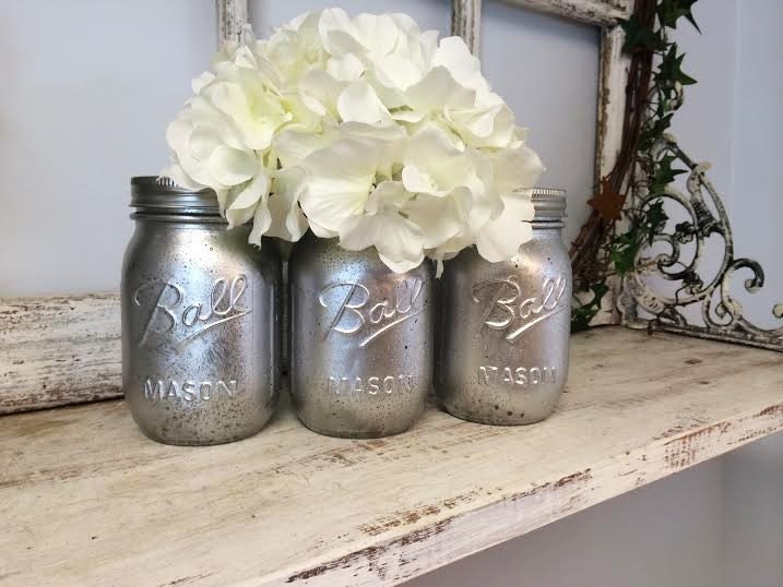 Mercury Glass Inspired Mason Jars in Silver. by xxMagnoliaLanexx
