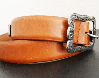 Brown Leather belt, Silver Tone Buckle,FREE SHIPPING