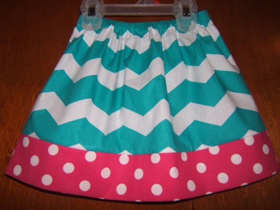 Girls Twirl Skirt Turquoise Chevron Hot Pink Polka Dot