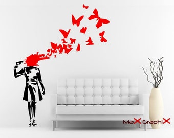 Banksy Wall Decal, Suicide Butterflies Inspired Removable Wall Decal