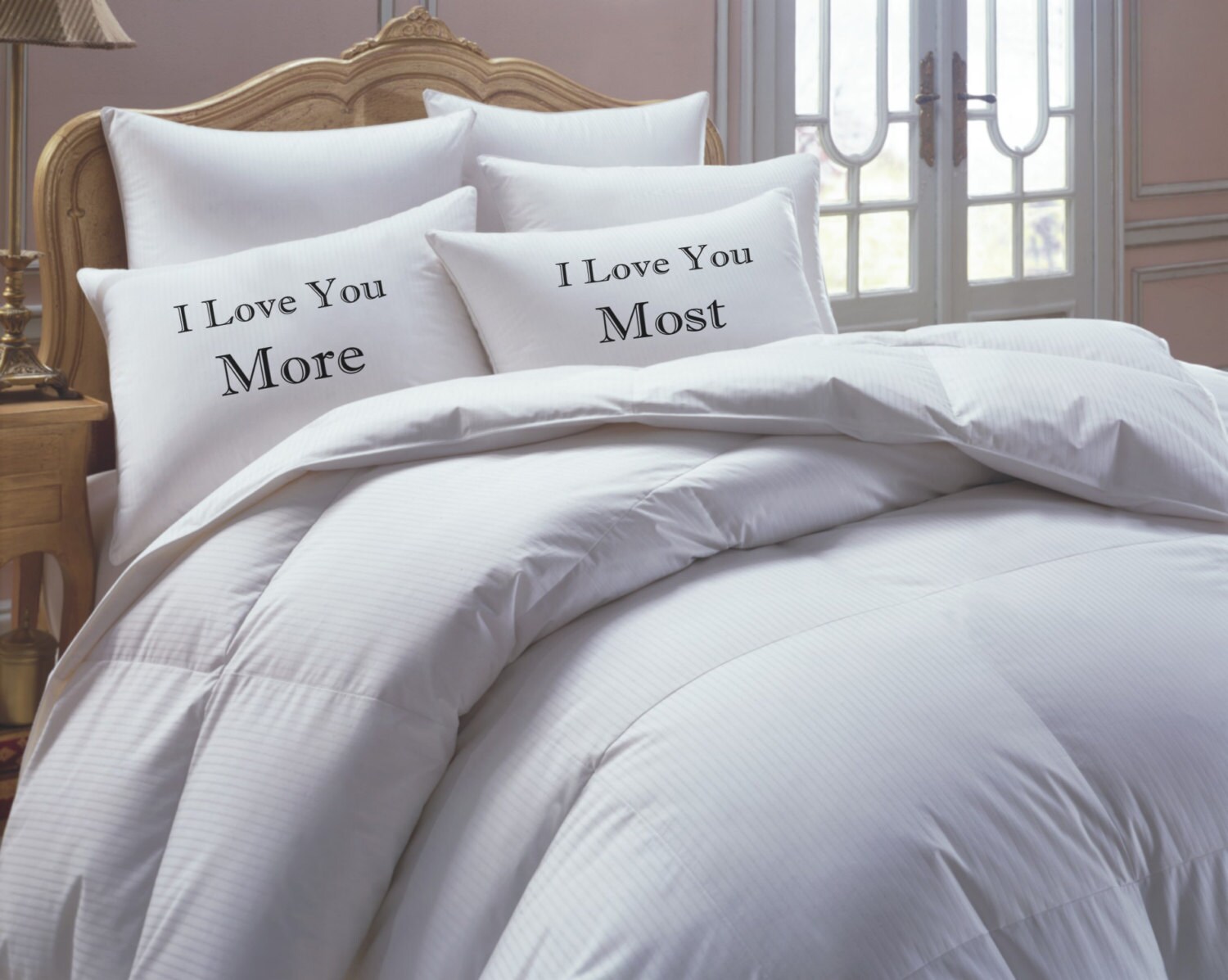 His and Her Pillow Case set Love You More Love You Most