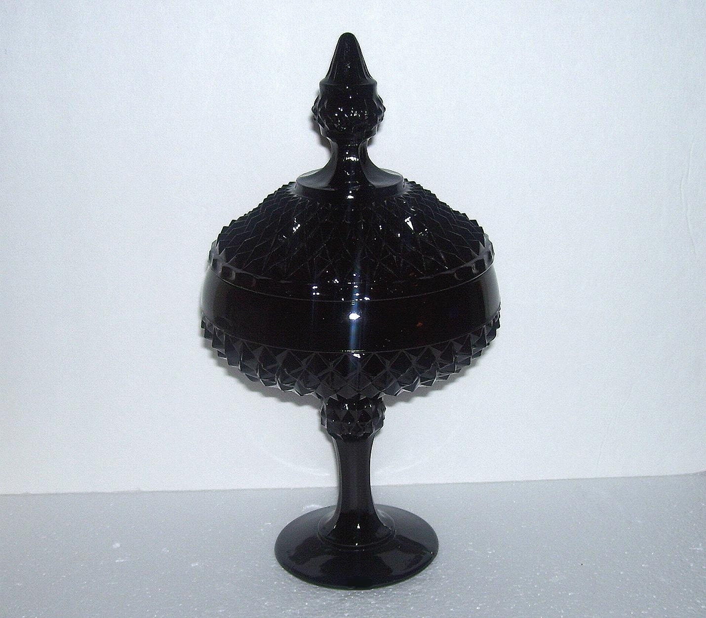 Tiara Indiana Black Glass Diamond Point Candy Dish