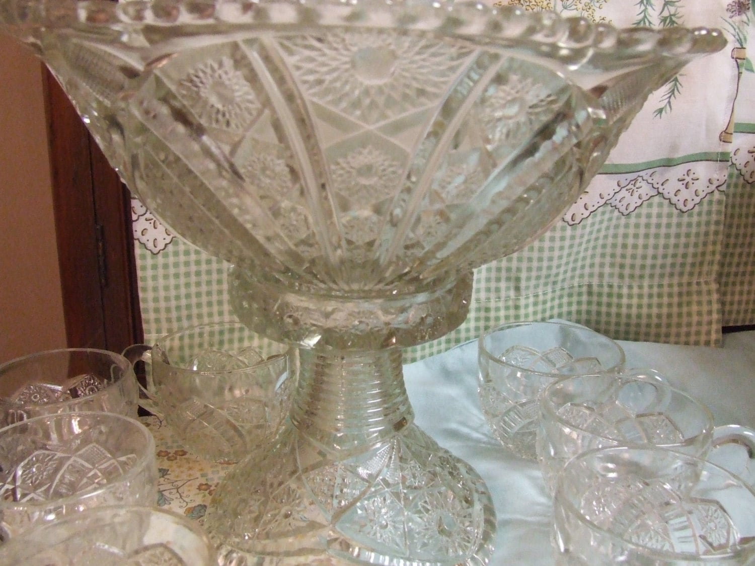 Antique American Brilliant Cut Glass Punch Bowl Set Haute Juice