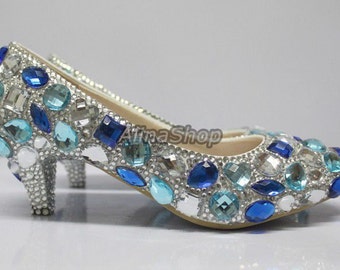 Bling wedding shoes, rhinestone crystals Bridal heels. blue stones ...