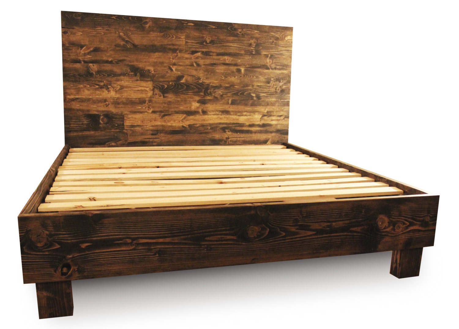 Rustic Wood Platform Bed Frame and Headboard // by PereidaRice