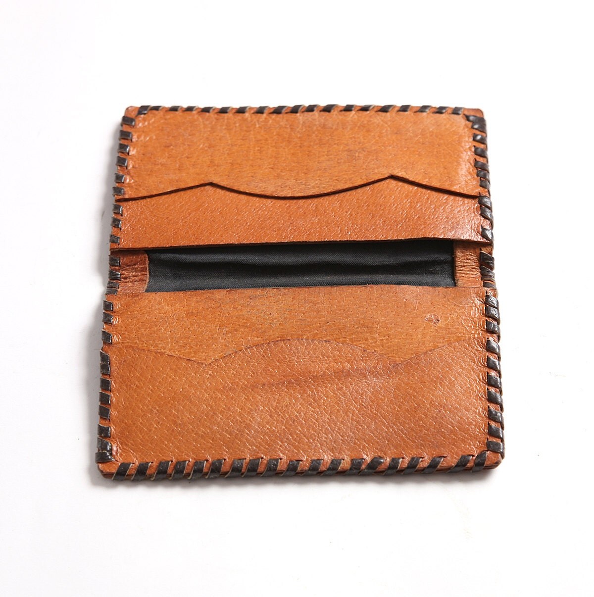 Vintage Leather Portfolio Handmade Purse Folding Billfold