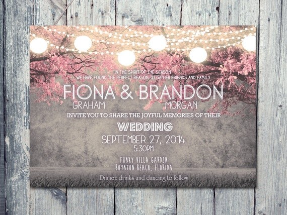 Set of 100 - Cheerful Night Blush Pink Festive Lights Wedding Invitation and Reply Card Set - Wedding Stationery - ID402
