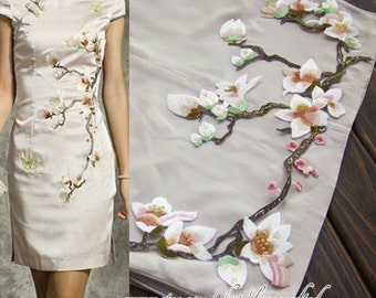 Large Light Pink Cream Magnolia Flower Embroidery Appliques Patch Lace Trim, Shabby Chic Flower Patch, Iron on Applique