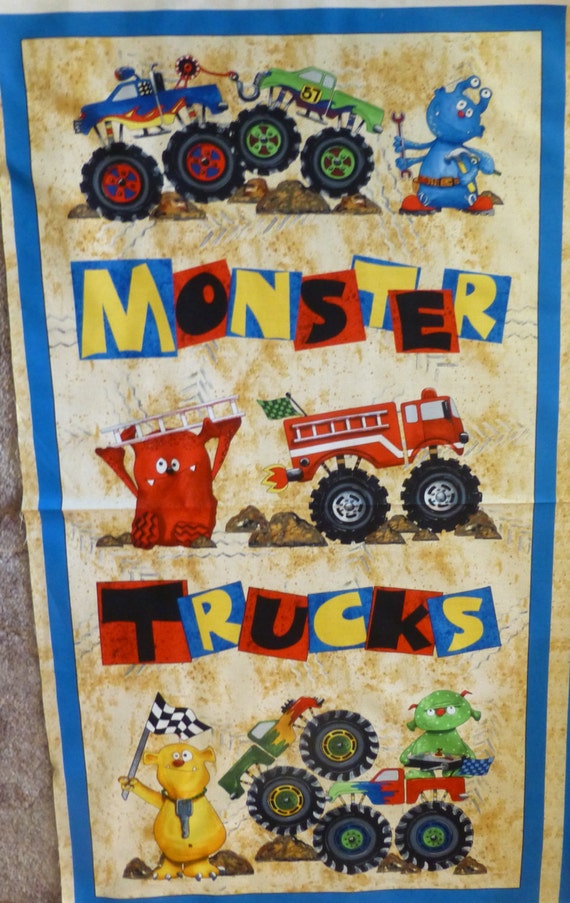 Monster Truck Mania by Desiree's Designs for Quilting Treasures, By the Panel,  24" x 44" Great for your Kids